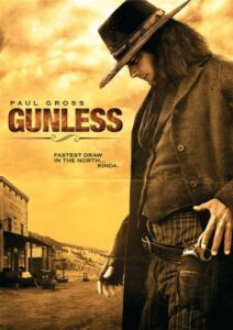 Movie poster for Gunless. The Montana Kid, played by Paul Gross, in profile 